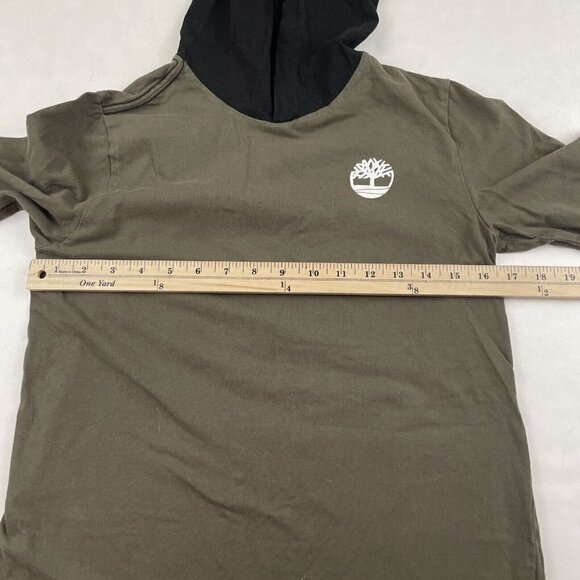 TIMBERLAND Hooded T-Shirt Youth Boys L(14/16) Long Sleeve Spellout Green Black - Picture 4 of 8